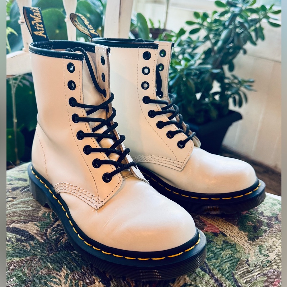Dr. Martens White Combat Boots with Black Accents